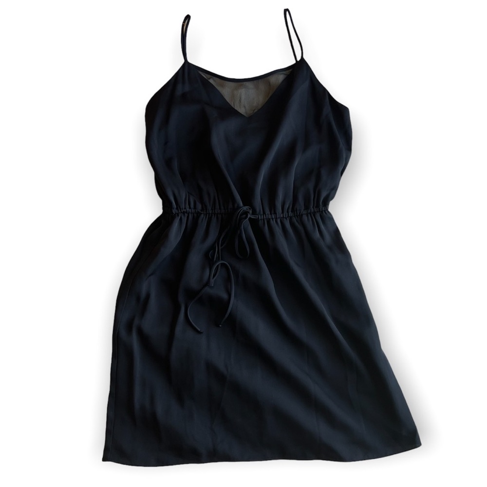 Milly Black Tie-Waist Silk Dress